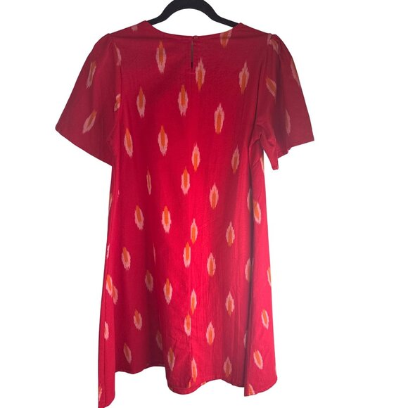 2/$30 Mata Traders Small Cherry Red Ikat A-Line Dress 100% Cotton NWT - Picture 3 of 14